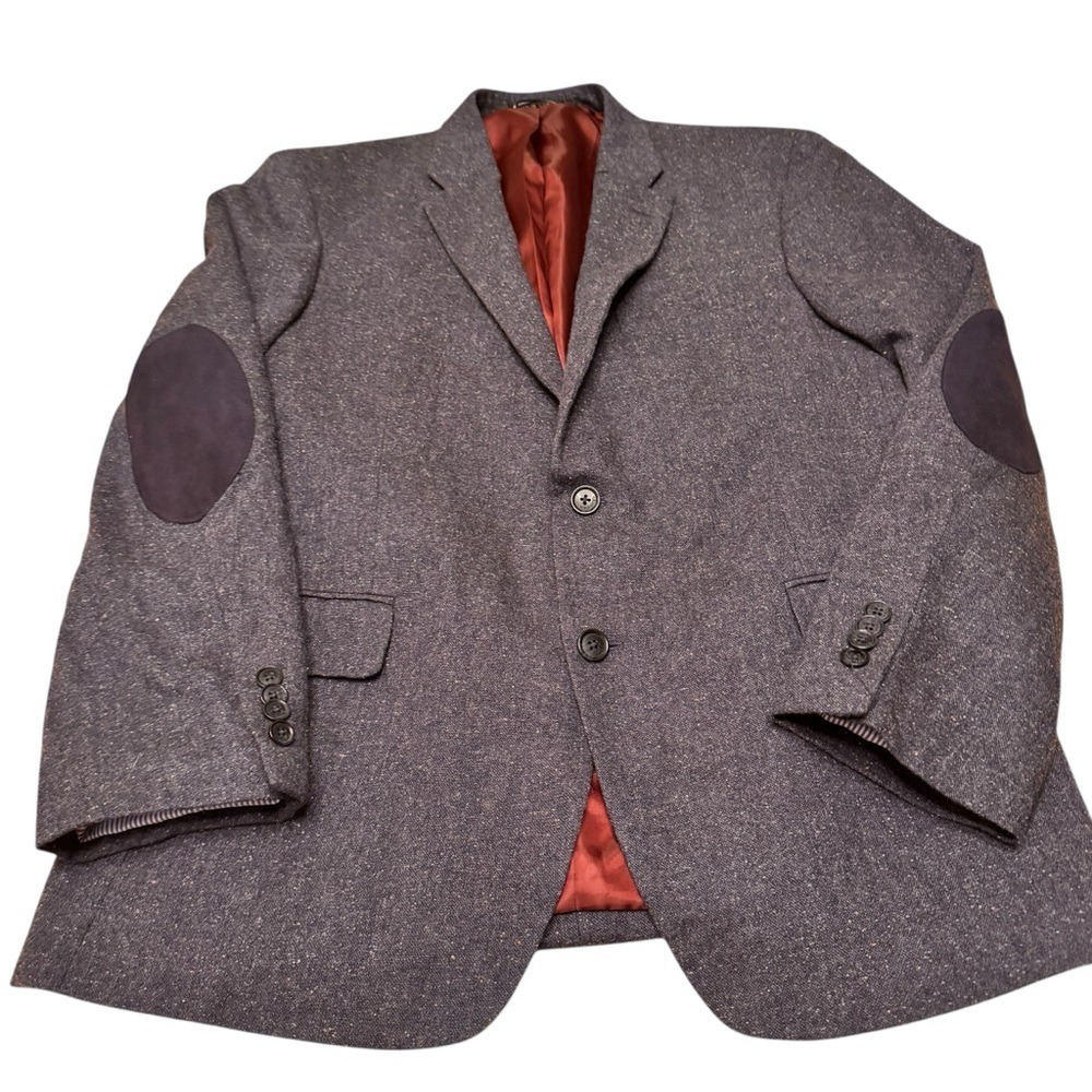 Tommy Hilfiger Wool Blend Sport Coat Mens 42R Charcoal Elbow Patches Two Button - Picture 5 of 13